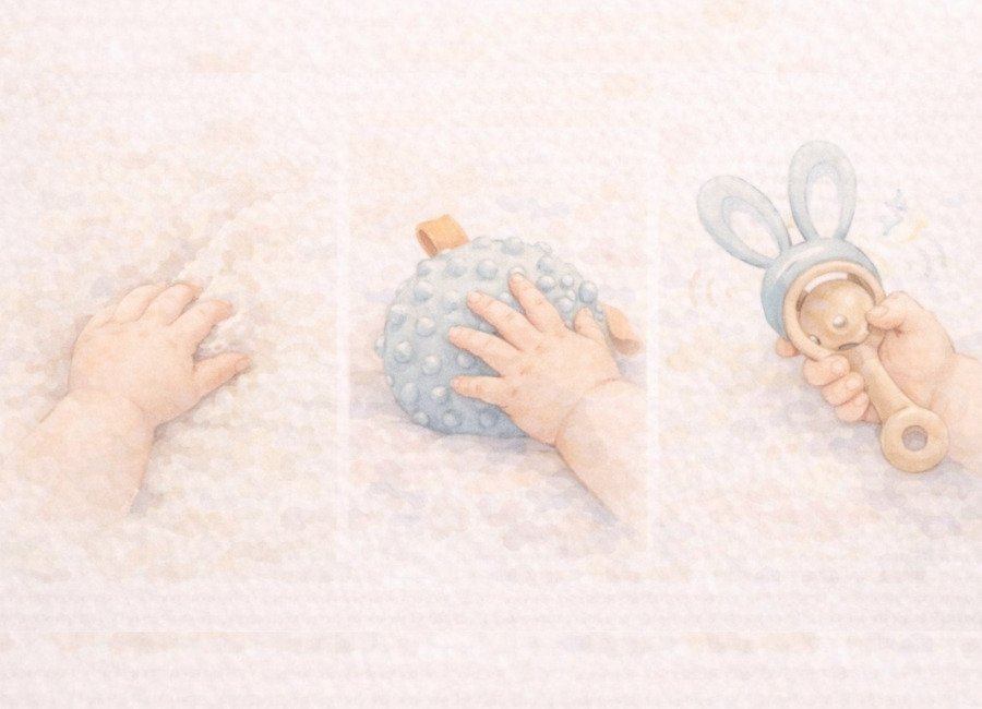 Coordenação motora e exploração com as mãos para bebês de 3 a 6 meses