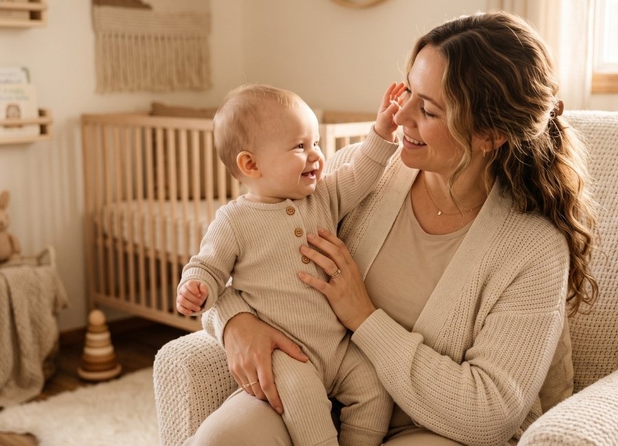 Mãe e bebê juntos em um momento de carinho e conforto